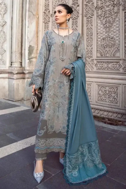 Unstitched Embroidered Dhanak Wool Suit With Embroidered Dhanak Shawl