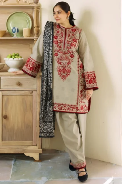 Unstitched Fully Embroided Dhanak Suit With Wool Shawl SR-57