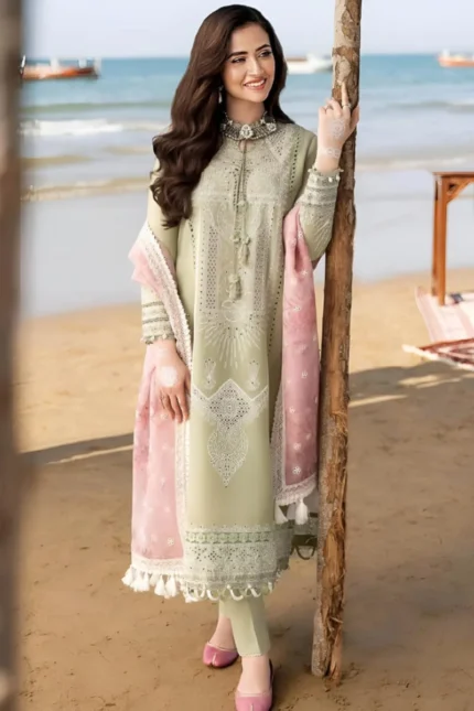 Embroidered ChickenKari Lawn Suit Printed Organza Dupatta BZ-10