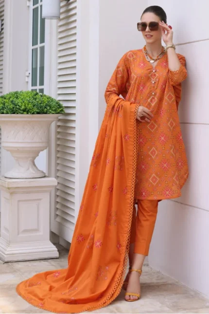 BZ-97 Lawn Unstitched Embroidered 3pc With Bamber Chiffon Dupatta
