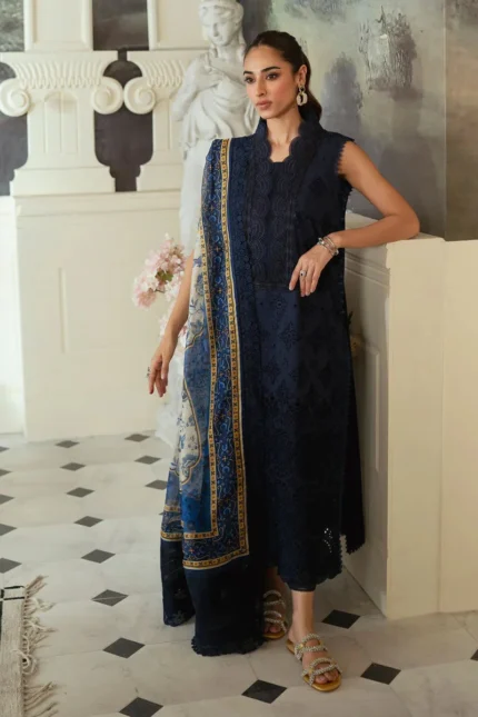 BZ-051 Lawn Embroidered 3pc With Printed Silk Dupatta