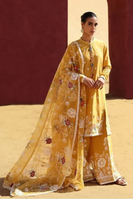 BZ-95 Lawn Unstitched Embroidered 3pc With Organza Embroidered Dupatta