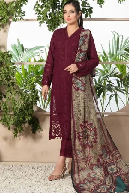 ZR-100 Lawn Embroidered 3pc With Monar Zari Dupatta