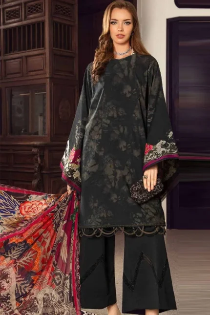 ZR-712 Lawn Embroidered 3pc Suit With Printed chiffon Dupatta